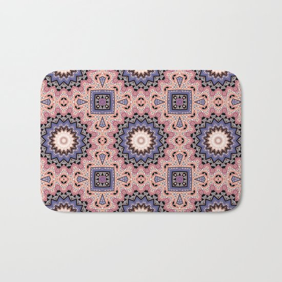 Pink blue ethnic pattern . Bath Mat