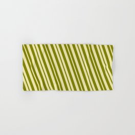 [ Thumbnail: Pale Goldenrod and Green Colored Lines Pattern Hand & Bath Towel ]