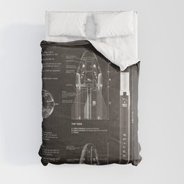 NASA SpaceX Crew Dragon Spacecraft & Falcon 9 Rocket Blueprint in High Resolution (black) Comforter