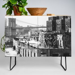 New York City | Brooklyn Bridge View | Black and White Photography Credenza