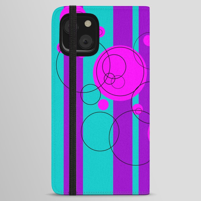 Turquoise and Violet Retro iPhone Wallet Case