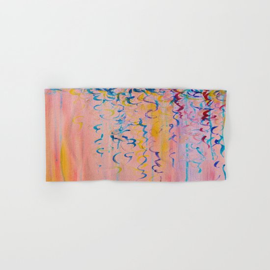COTTON CANDY WHISPERS - Lovely Pretty in Pink Colorful Rainbow Ribbons Abstract Fine Art Painting Hand & Bath Towel
