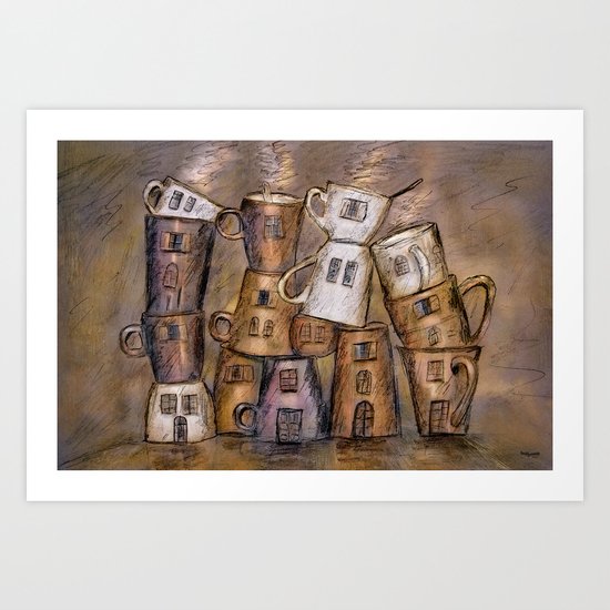 Coffeehouse - draw Art Print