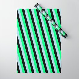 [ Thumbnail: Black, Green, and Light Blue Colored Lines Pattern Wrapping Paper ]