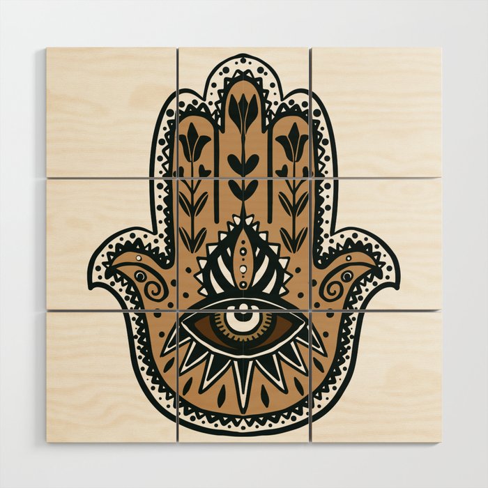 Hamsa Evil Eye  | Hamsa Folk Art beige | Hamsa Floral Wood Wall Art