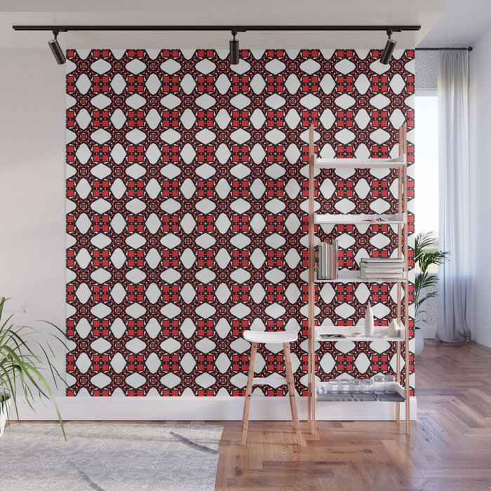 Modern Red White Square Pattern Wall Mural