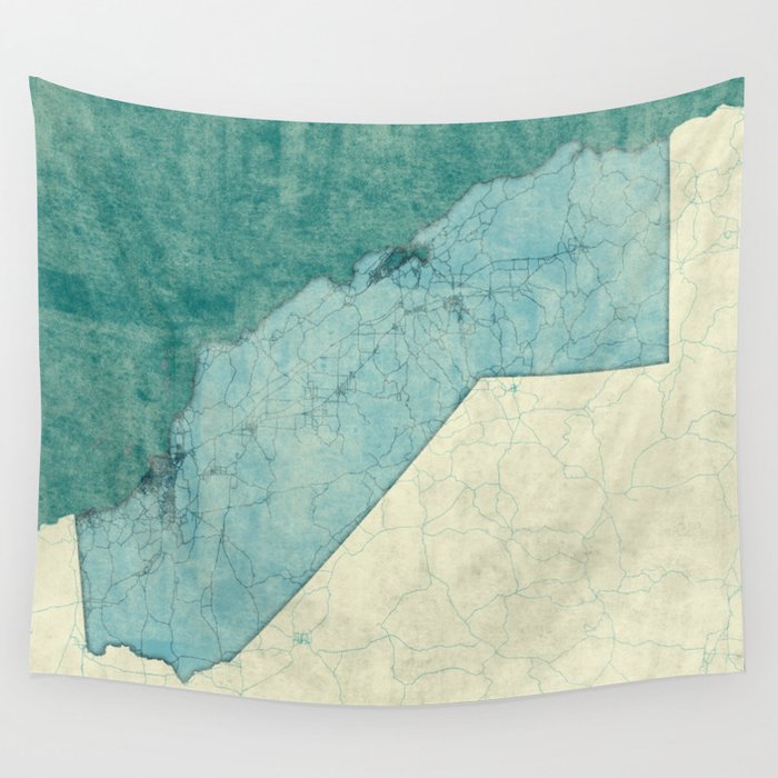 California State Map Blue Vintage Wall Tapestry