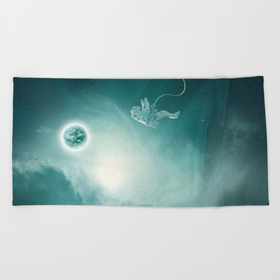 Astronaut Cast Away in Space Beach Towel