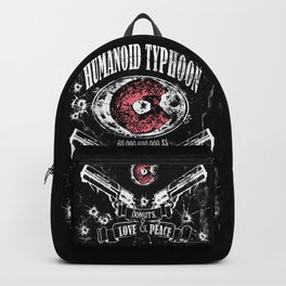 Humanoid Typhoon Backpack | Typography, Black And White, Lovepeace, Graphicdesign, Digital, Stampede, Donuts, Label, Vash 