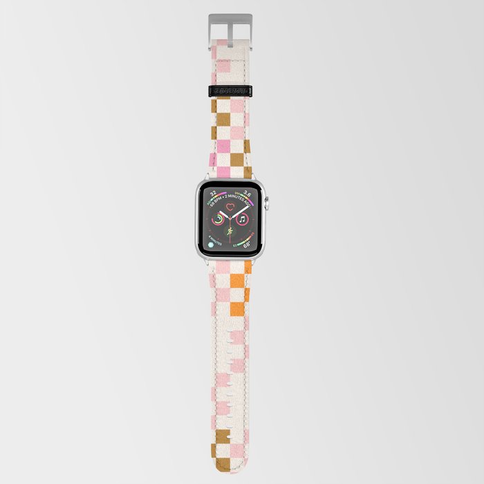 Pink + Tan + Orange Chequered Pattern Apple Watch Band