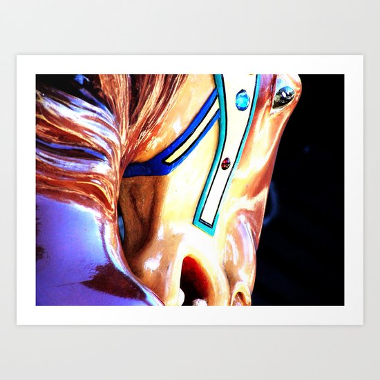 Blue Carousel Horse Art Print