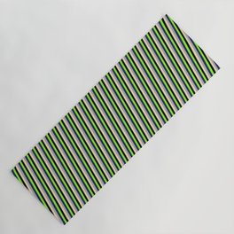 [ Thumbnail: Eye-catching Tan, Dark Grey, Midnight Blue, Chartreuse, and Black Colored Stripes/Lines Pattern Yoga Mat ]