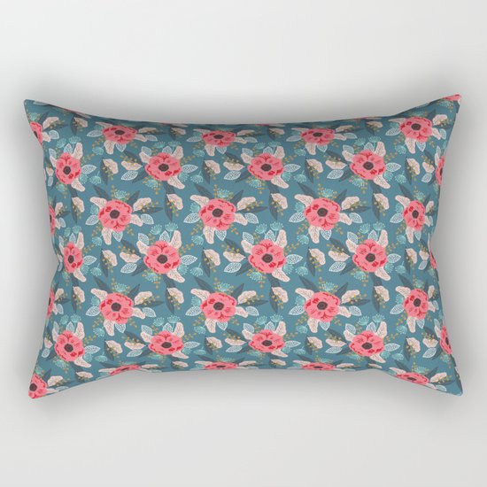 Poppy flowers garden nature mother trendy hipster boho botanical pattern floral print watercolor art Rectangular Pillow