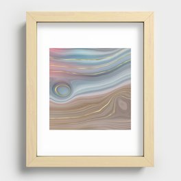 Blue Brown Gold Agate Geode Luxury Recessed Framed Print