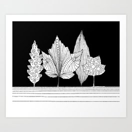 Leaves under black sky Art Print