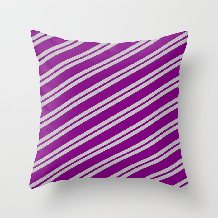 Grey and Purple Colored Lined Pattern Throw Pillow
