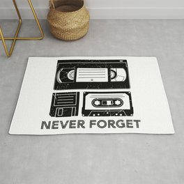 Never Forget VHS Cassette Floppy Funny Area & Throw Rug