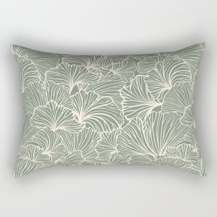 Decorative Nature Pattern, Sage Green and Ivory, Floral Prints Rectangular Pillow