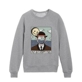 Put on a happy face, man in a bowler hat with a hole instead of a face, Kids Crewneck
