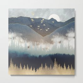 Blue Mountain Mist Metal Print | Green, Birds, Dream, Contemporary, Graphicdesign, Indigo, Curated, Gold, Landscape, Flight 