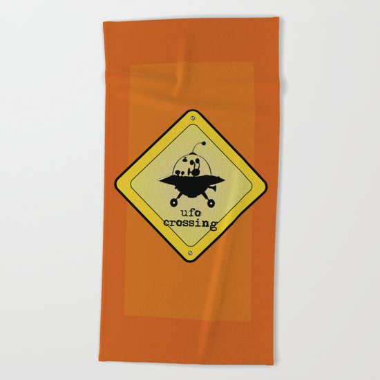 UFO crossing sign Beach Towel