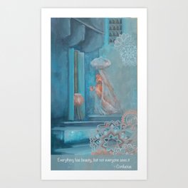 Woman and blues India with a quote Art Print