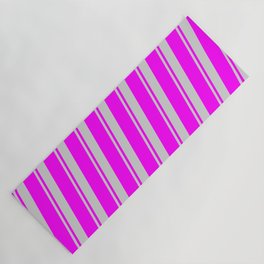 [ Thumbnail: Light Gray and Fuchsia Colored Striped/Lined Pattern Yoga Mat ]
