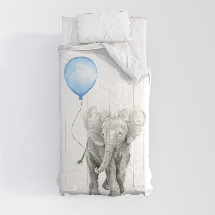 Baby Animal Elephant Watercolor Blue Balloon Baby Boy Nursery Room