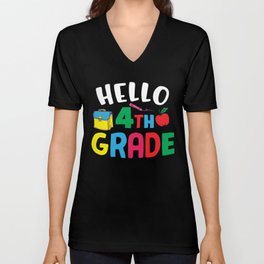 Hello 4th Grade Back To School V Neck T Shirt