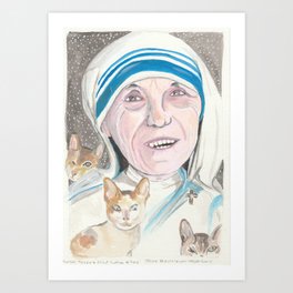Mother Teresa and blind kittens Art Print | Motherteresa, Painting, Compassion, Kindness, Light, Spiritual, Veganart, Acrylic, Gouacheillustration, Gouache 