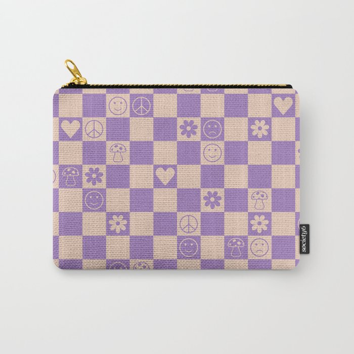 Happy Checkered pattern lilac Carry-All Pouch