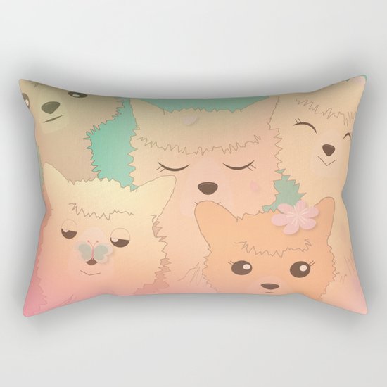 Alpaca Family II - Mint Green Spring Cherry Blossom Background Rectangular Pillow