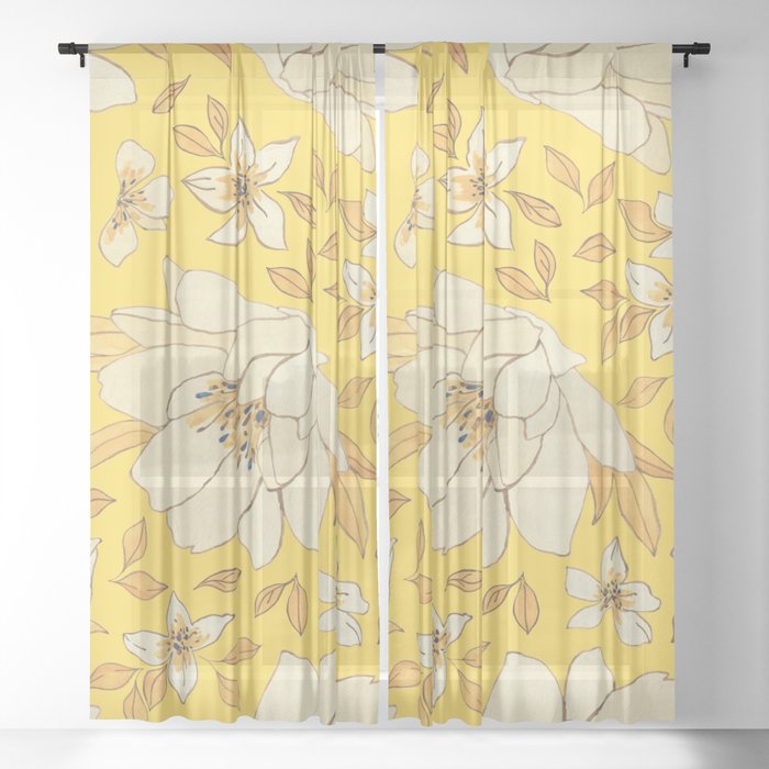 Yellow Flowers Sheer Curtain