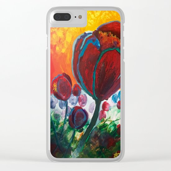 Blue High Poppies on Fire Clear iPhone Case