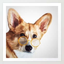 Corgi with glasses Art Print | Glasses, Corgihead, Dog, Pet, Perro, Painting, Cute, Puppy, Corgi, Digital 