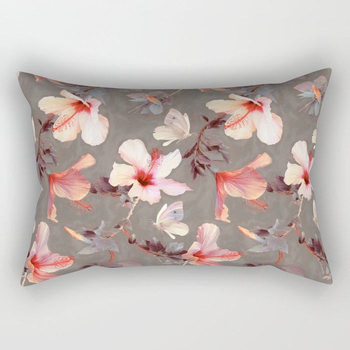 Coral Hibiscus Rectangular Pillow