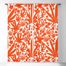 Modern Botanical Cannabis And Flowers Bold Red Blackout Curtain