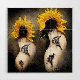 Hummingbirds in Sunflowers Wood Wall Art
