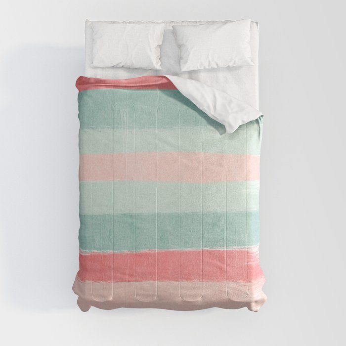 Stripes painted coral minimal mint teal bright southern charleston decor colors Comforter