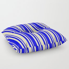[ Thumbnail: Blue & Beige Colored Striped Pattern Floor Pillow ]