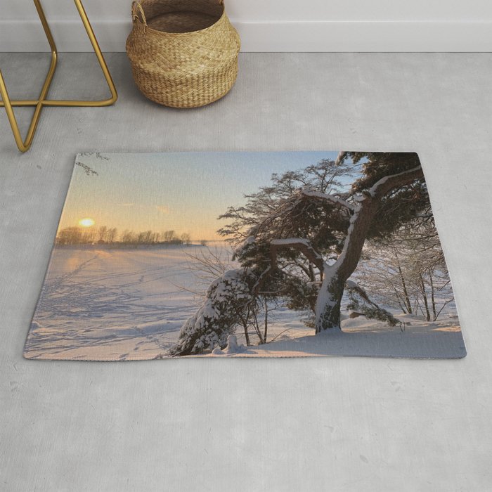 Sunset in the Winter Forest  Rug