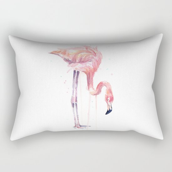 Flamingo Painting Watercolor Rectangular Pillow