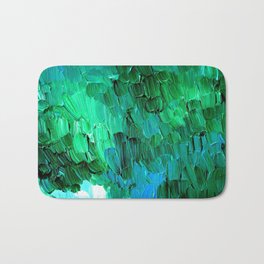 Forest Reverie Bath Mat | Trees, Aqua, Boho, Forest, Acrylic, Blue, Abstractart, Leaves, Reverie, Bohemian 