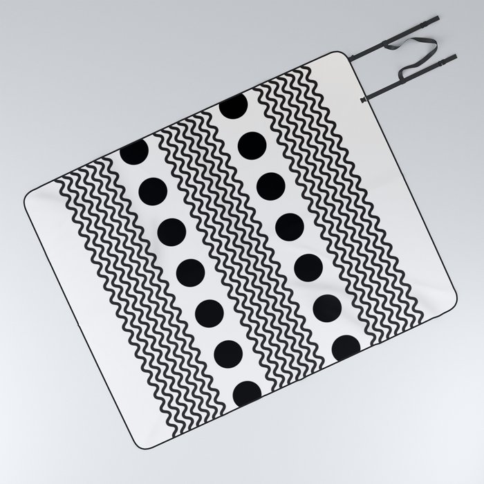 Squiggles and Dots - Abstract Black & White Pattern Picnic Blanket