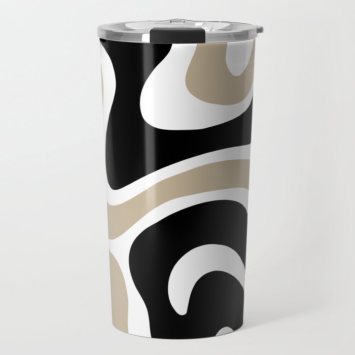 Warped Swirl Marble Pattern (black/white/tan) Travel Mug