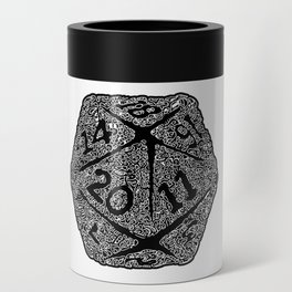 d20 - white on black - icosahedron doodle pattern Can Cooler