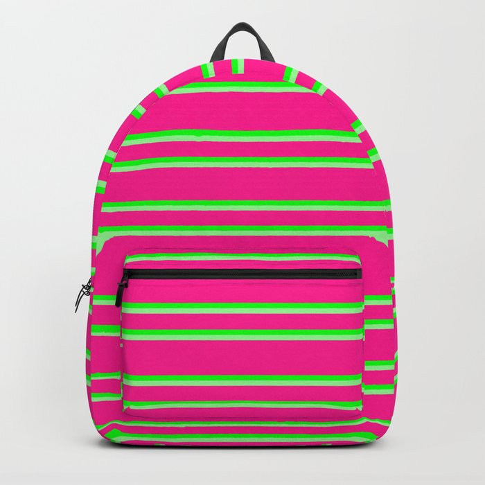 Deep Pink, Lime & Green Colored Pattern of Stripes Backpack