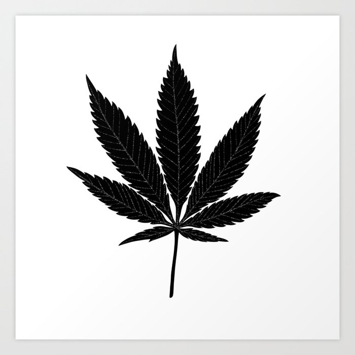 Black Marijuana Leaf Silver Veins Art Print