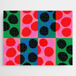 Mid-Century Modern Abstract Bubbles Hot Pink Jigsaw Puzzle