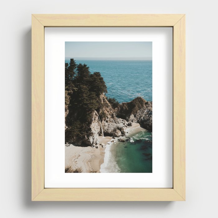 Big Sur Waterfall Onto Beach Recessed Framed Print